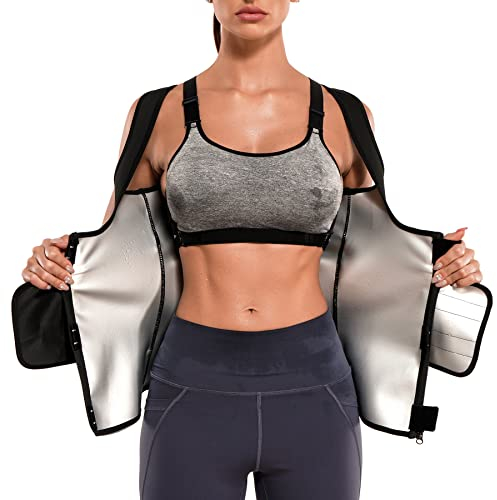 Junlan Schwitzgürtel Zum Abnehmen Korsett Damen Bauchweg Sauna Shirt Taillenformer Fitness Thermo Sauna Suit Hot Polymer Sauna Weste Damen (schwarz, Small)