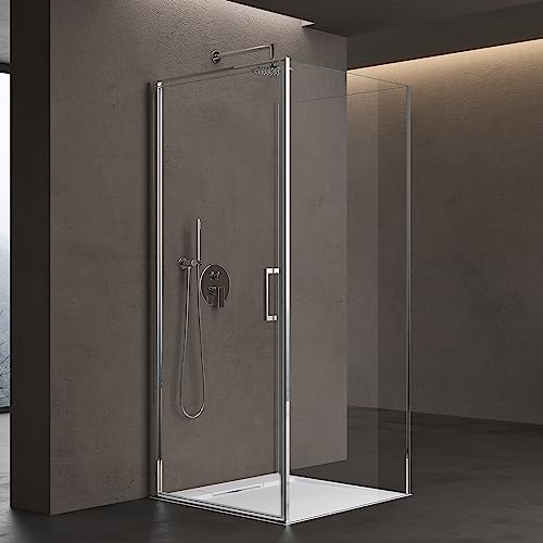 doporro Duschkabine U-Form 100x80x100 cm Ravenna36UK Duschabtrennung Drehtüren mit Duschwanne 8mm ESG-Sicherheitsglas Klarglas inkl. Nano-Beschichtung