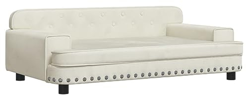 vidaXL Lit pour Chien, Canapé pour Animaux de Compagnie avec Cadre en Bois, Panier pour Chiots Maison Intérieur, Crème 90x53x30 cm Velours