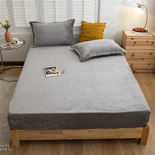 JIALIANG Flanell bettlaken Cashmere Touch spannbettlaken 180x200cm+30cm Winter extra warm Plüsch kuschelige Premium Cashmere Touch Bettlaken Fleece Betttuch hellgrau