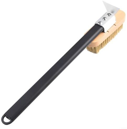 Brosse de nettoyage pour four à pizza avec grattoir long manche, longueur réglable, brosse de barbecue avec long manche en bois amovible, pierre à pizza pour four, barbecue