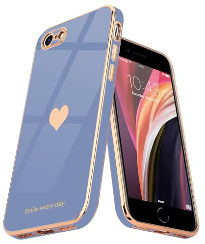 Teageo for iPhone SE 2022 Case iPhone 8 iPhone 7 iPhone SE 2020 Phone Case Cute Heart Pattern for Women Girls Slim Luxury Bling Plating Soft TPU Shockproof Bumper for iPhone 7/8/SE 2/SE 3, Cool Grey