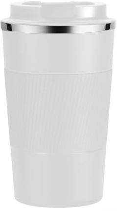 Voarge Thermobecher, Kaffeebecher mit Auslaufsicherem Deckel, Edelstahl Travel Mug, 13oz/380ml Vakuum auslaufsicher Reisebecher mit Deckel, Autobecher, für Kaffee und Tee (Weiß)