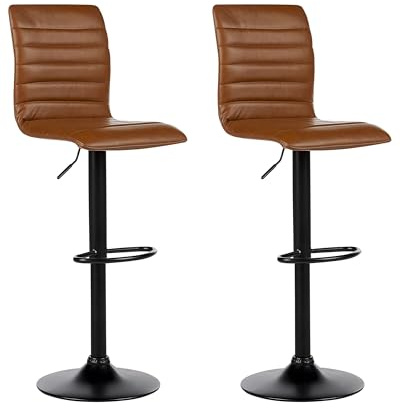 Beliani Barhocker 2er Set Kunstleder braun Metallgestell Fußstütze schwarz Lucerne II