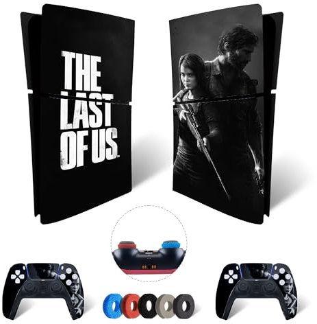 MaD Vision® Extra-Haltbares Skin-Set aus Vinyl für PS5 Digital Slim + 5 Paar Aiming Rings | Kratzfestes Aufkleber-Set für Playstation 5 + 2 Controllers – für The Last of Us Design