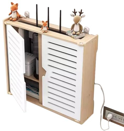 PUIOTEAI Router Rack, Caja Ocultar Router WiFi, Caja Router, Caja Router Pared, Soporte Router Pared, para TV, Router, Cable, Organizador de Cables, Caja de Almacenamiento