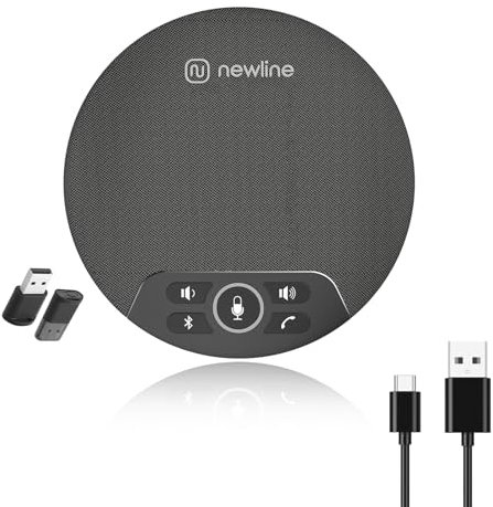 N newline Altoparlante per conferenze 4 microfoni integrati, Bluetooth USB microfono da tavolo, riduzione del rumore, portatile pc altoparlanti per riunioni in casa e ufficio, con dongle