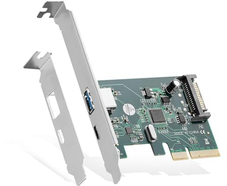 Binardat PCIE zu USB 3.2 Gen2 10Gbps Erweiterungskarte, 2 Port 10Gbps USB Typ-A und Typ-C Ports, Eigenstromversorgung, Low Profile Bracket, USB3.2 Hub Controller Adapter für Windows 10/11