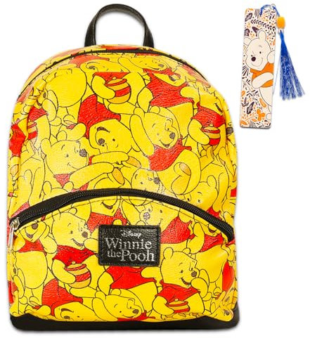 Winnie Puuh Mini-Rucksack für Damen – Mini-Rucksack für Mädchen, Winnie Puuh-Bundle inklusive Disney veganem Lederrucksack, Winnie Puuh plus Lesezeichen | Winnie Puuh Rucksäcke für Damen, Winnie Puuh