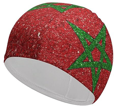 Bonnet de bain drapeau national marocain du Maroc pour homme et femme - Bonnet de bain pour cheveux longs - Étanche