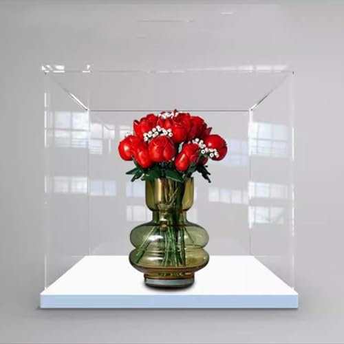 Acryl-Vitrine für Lego 10328 Roses Modell, staubdichte transparente Acryl-Vitrine, Aufbewahrungsbox (Modell nicht im Lieferumfang enthalten) (weißer Boden)