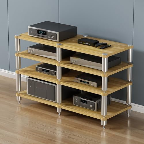Gaming Shelf,Media Stand,Audio Rack,Portable Media Storage Rack,Audio Rack Tower Perfect,Projector Shelf,Design AV Media Stand,Perfect for Projector, DVD Player,Game Console,Cable Box.(Wood color,120x