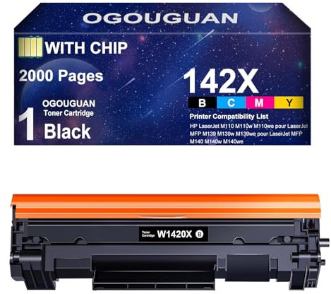 OGOUGUAN 142A W1420A 142X Tonerkartusche kompatibel für HP 142A 142X W1420A W1420X für HP Laserjet MFP M110w Toner M110w M140we M110we M139w M139we Toner 1 Schwarz (mit Chip 2000 Seiten)