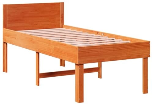 vidaXL Massivholzbett, Holzbett ohne Matratze mit Stauraum, Bettgestell mit Kopfteil Lattenrost, Bett Einzelbett für Schlafzimmer, Wachsbraun 75x190cm Kiefernholz