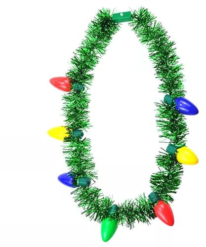 eBoutik - Fun Novelty Tinsel Necklace Christmas Tree Lights - Joke Xmas Party Costume Light Up LED Accessory - For Christmas Jumper Day, School & Office Parties, Christmas Markets Outfit