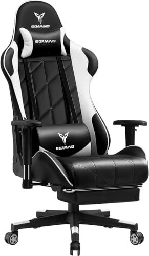 EXRACING Chaise de Gaming Racing - Ergonomique - avec Dossier bionique - en Cuir synthétique et Polycarbonate - Dossier élargi - 150 kg - Noir/Blanc