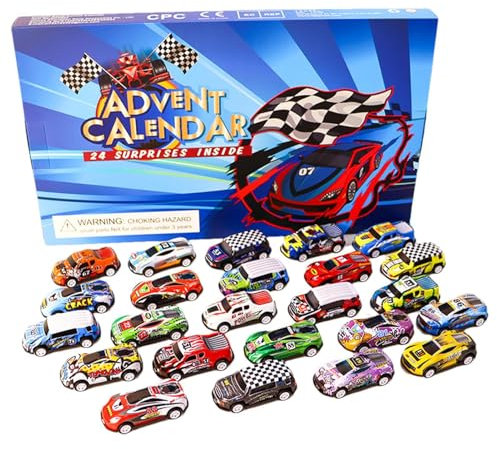 Hots Wheels Car Adventskalender 2024 | 24 Tages Alu-Rennwagen-Set Weihnachts-Countdown-Kalender | Hots Wheels Autos Im Maßstab 1:64 für Kinder Sammler