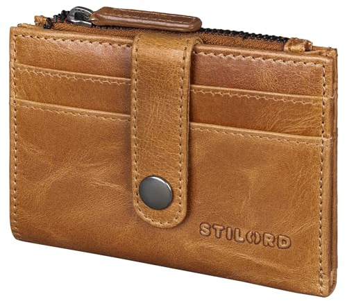 STILORD 'Caro' Petit Porte Monnaie Femme Elegant - Porte Carte Bancaire Cuir Veritable Pochette CB Multi Poches 12 Cartes - Portefeuille Anti RFID et NFC avec Boîte Cadeau, Couleur:Perugia - Marron