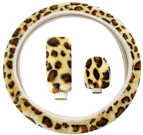 1 Lenkradbezug Mit Leopardenmuster Und 2 Lenkerbezüge, Warmer Lenkradbezug, Modischer Personalisierter Lenkradbezug, Plüsch-Lenkradbezug
