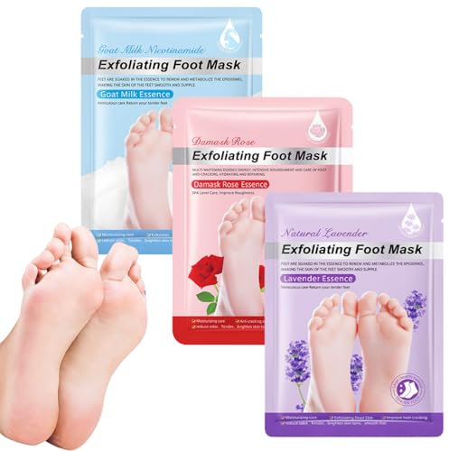 3 PCS Exfoliating Foot Mask, Foot Peel Mask for Hard Skin, Moisturising Foot Mask Socks, Dead Skin Remover for Feet, Repair Cracked Heel, Callus Remover, Foot Care - Lavender, Rose & Goat Milk