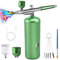 Airbrush Kit with Compressor, 48psi Rechargeable Cordless Non-Clogging High-Pressure Air Brush Gun with 0.3mm Nozzle And Cleaning Brush Set for Graffiti Painting, Nail Art, Makeup, Cake Decor（Green）