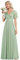 Ever-Pretty Robe Longue de Soiree Tulle Plissé Femme Manches Courtes Col V A Line Taille Empire Brillante Élégante Verte Menthe 46