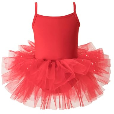 LYZOURBB Baby Girls Camisole Tutu Dresses Strap Shiny Tulle Ballet Leotard Ballerina Costume for Dance Girls 1-6 Years Red