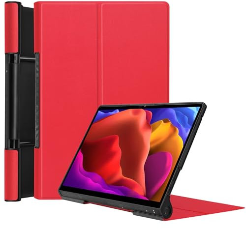 Compatibile con Lenovo Yoga Tab 13 YT-K606F Custodia per tablet leggera Trifold Stand PC Hard Back Cover Protettiva Full Body Robusto Antiurto ZY (ROSSO)