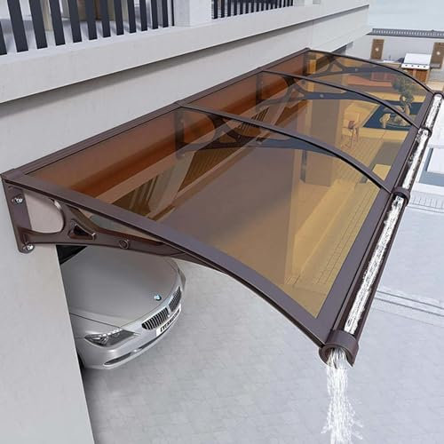 TSYORHSC Outdoor Front Door Canopy Waterproof Awning with Aluminum Metal Frame Brown 120x120cm