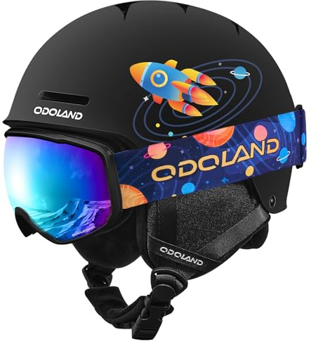 Odoland Casco da Sci per Bambini, Casco e Occhiali da Sci, Antiurto Antivento Maschera Protettivi per Sport Sulla Neve Snowboard, per Ragazze e Ragazzi Età 6-14,MBXS