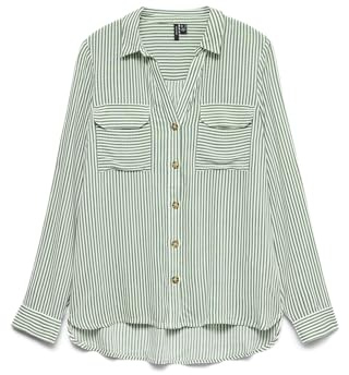 VERO MODA Damen Blusen Hemd Leger mit Brusttaschen Regular Stretch 3/4 Arm Top Oberteil