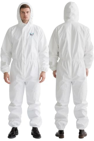 VigiFront Hazmat Suit Disposable Coveralls - 5 Pack Painting coverall, Heavy Duty Full Body Paint Suits | 7 Sizes Options | With Elastic Wrists & Ankles and Hood