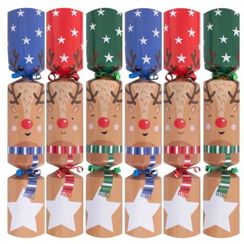 Harvey & Mason Pack of 6 Racing Reindeer Christmas Crackers - 12 Interactive Game Adults Xmas Holiday Dinner Table Decorations - Novelty Fun Prizes Gifts Contains Hats Jokes