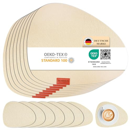 Nordkai Filz Tischset Platzset, 16er Set Tischsets abwaschbar Platzsets: 8 Tropfen Tischsets, 8 Untersetzer – rutschfest, Hitzebeständig, 40x32cm, Skandinavisches Design(Sandbeige Natur)
