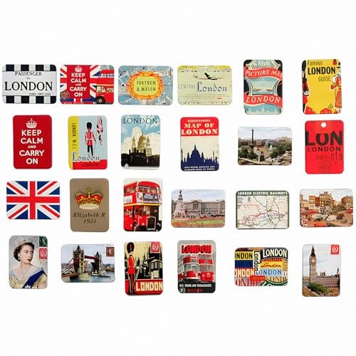 24Pcs London Fridge Magnet, London Souvenirs Gift, Uk Landmarks & Culture Refrigerator Magnets, Vintage Design Magnetic Decor for Kitchen, Travel Gift for Home Decor & Souvenir