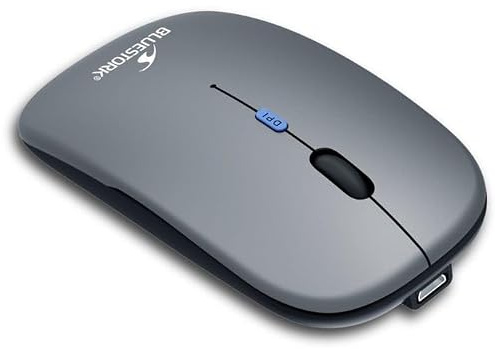 Bluestork Off 105 - Mouse Wireless Bluetooth & 2.4GHz 3200 DPI, Griglio | Wireless Bluetooth & 2.4GHz, 3200 DPI, Slim, Silenzioso, Ambidestro, Autonomia 62 Ore, Ricaricabile, Compatibile Windows/Mac