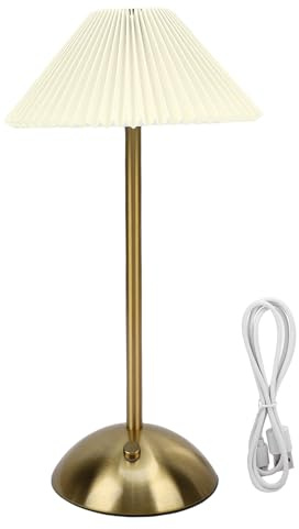 Spacnana Plissee-Tischlampe, Touch-Steuerung, 3 Farben, Stufenloses Dimmen, Wiederaufladbar über USB, Retro-LED-Nachttischlampe, Kabellose Metall-Tischlampe für das Arbeitszimmer Am Bett Im (Beige)