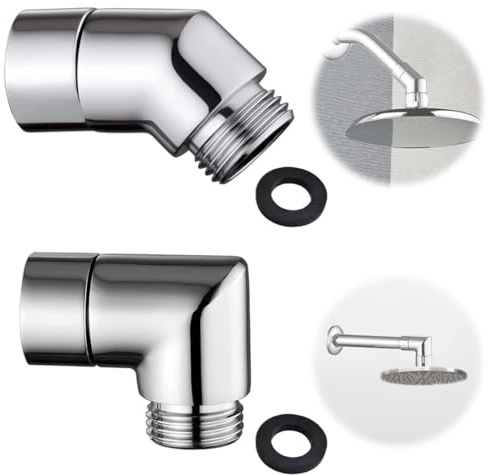 Pack of 2 Shower Head Adapter,90 Degree/135 Degrees Shower Elbow Adapter | G1/2 Shower Head Extension Arm with Washers,Shower Head Holder Angled Adapter for Hand Shower,Movable Shower Arm Connection