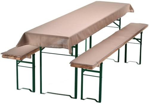 Waidmeister Bierbankauflagen Set 3 teilig - Auflagen für Bierzeltgarnitur - 1 Tischdecke 240x90 cm für Biertisch & 2 Bankauflagen gepolstert 220x25 - Farbe: Beige