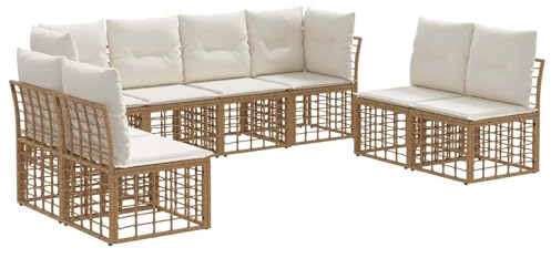 vidaXL Outdoor-Sofagarnitur Natur Polyester, Moderne Garten-Sofa-Set, wetterfest, verstellbare Füße, modulares Design, für Terrasse und Lounge