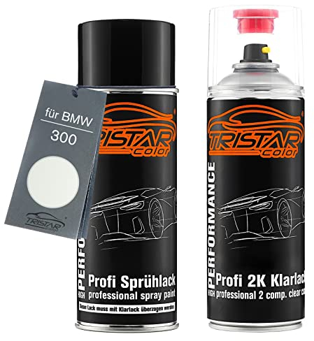 TRISTARcolor Car paint 2K spray can set for BMW 300 Alpinweiss III/Alpine White 3 Base coat 2K clear coat spray can