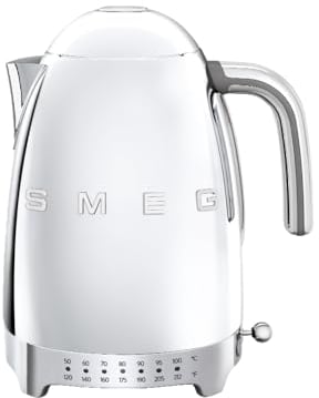 Smeg 50's Retro 7 Cup Stainless Steel Variable Temperature Electric Kettle with 7 Temperature Settings, Led Display, Swivel Base and Keep Warm Function Stainless Steel, KLF04SSUS