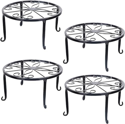 Tosnail Paquete de 4 soportes de metal para plantas, soporte para macetas, soportes para macetas, soporte para macetas resistente, soporte de hierro a prueba de óxido para interiores y exteriores,