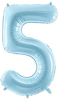 PartyDeco Folienballon Nummer 5 Hellblau-Geburtstag Hochzeit Jahrestag Folienballon Nummer 5- Hellblau Größe ca. 86 cm Geburtstag Hochzeit Verlobung Silvesterparty Folienballon Hel Deko Geburtstag