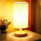 DINGLILIGHTING Round Bedside Table Lamp (Warm White), E27 Nightstand Lamp with (Khaki) Fabric Shade and Solid Wood Base for Bedroom, Living Room Modern, Office, Kids. (LED Bulb Included)