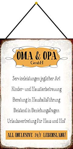 Blechschild mit Kordel 30 x 20 cm All Inclusive 24/7 Lebenslang ! Oma & Opa GmbH ! - Blechemma