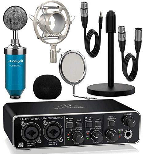 Interface Audio Behringer UMC202 HD + Micrófono Estudio Blue Pack Dublín 3000 con Accesorios