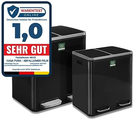 Floordirekt Mülleimer Felix - Abfalleimer mit Schließdämpfer - optimale Mülltrennung - herausnehmbare Behälter mit Henkel (2 x 30 Liter, Schwarz)
