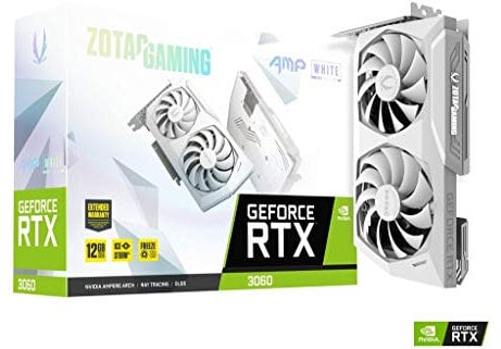Zotac Gaming GeForce RTX™ 3060 AMP White Edition 12GB GDDR6 192-bit 15 Gbps PCIE 4.0 Tarjeta gráfica para Juegos, refrigeración IceStorm 2.0, Control Activo del Ventilador, Parada de Ventilador