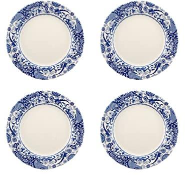 Spode BRO0100 Brocato Set of 4 27cm Dinner Plates, Blue & White